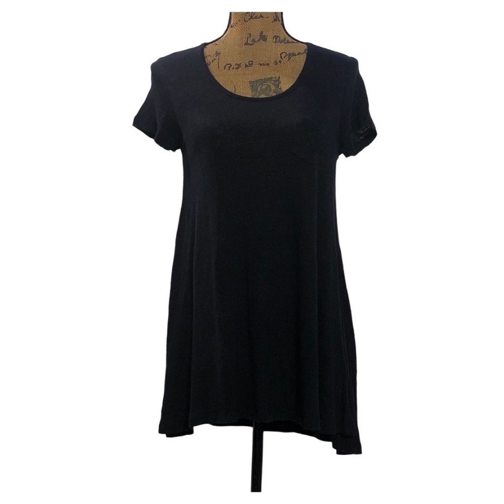 The White Company 6 Top 100% Linen Tee Shirt Navy Blue Swing Hem Pocket Cute